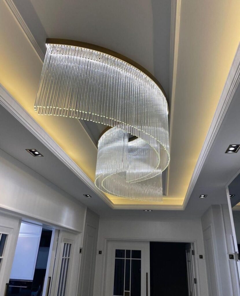 Luxury Spiral Kristal Sarkıt Avize – Modern LED Tasarım
